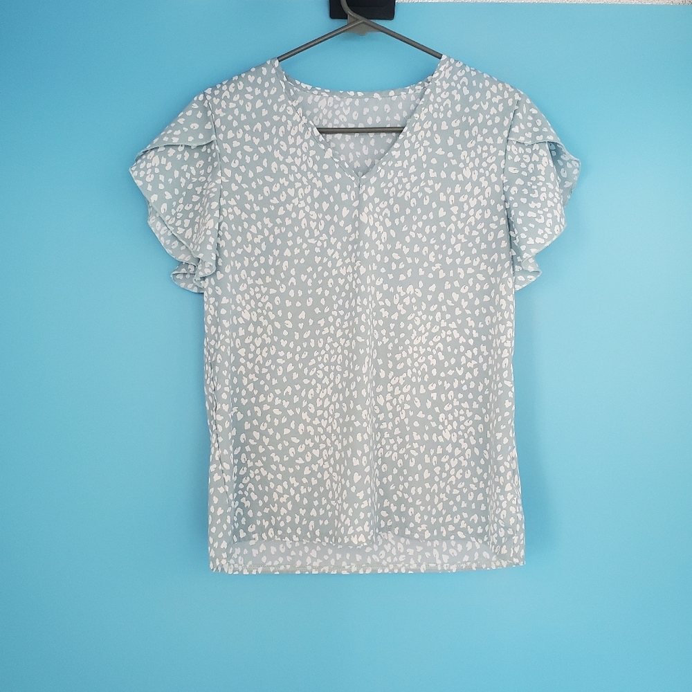 SHEIN Blouse Size XS Light Blue-Green V-Neck